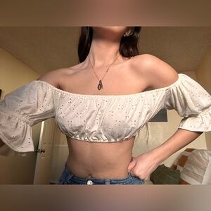 Urban Outfitters Cream Off-Shoulder Crop Top